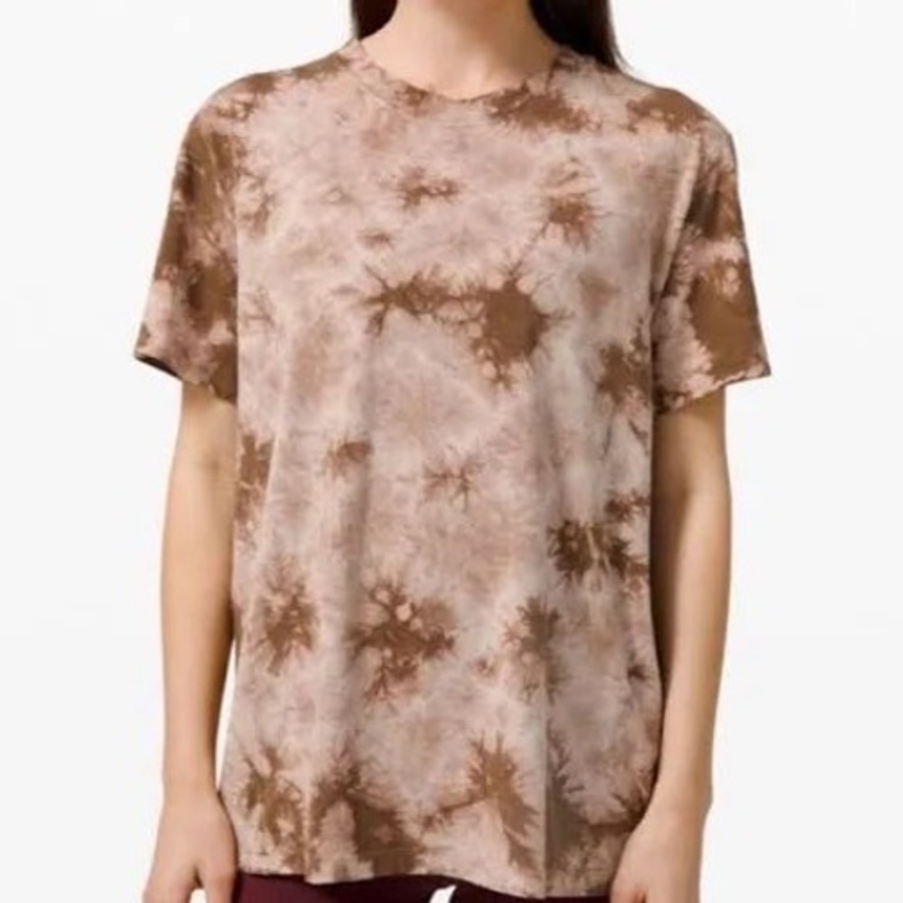 Lululemon All Yours Tee Earth Color Sand Wash Tie Dye Brown Pima Cotton Size 12 - Picture 1 of 6